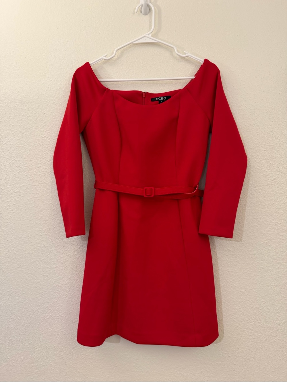 BCBG Red Long-Sleeve Belted Dress size 6